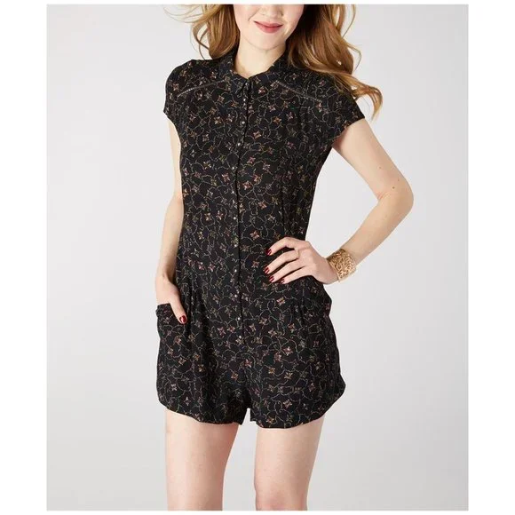 297 FREE PEOPLE Debby Dot Deeby Floral Romper Playsuit Black sz S Women's Casual - Picture 7 of 14
